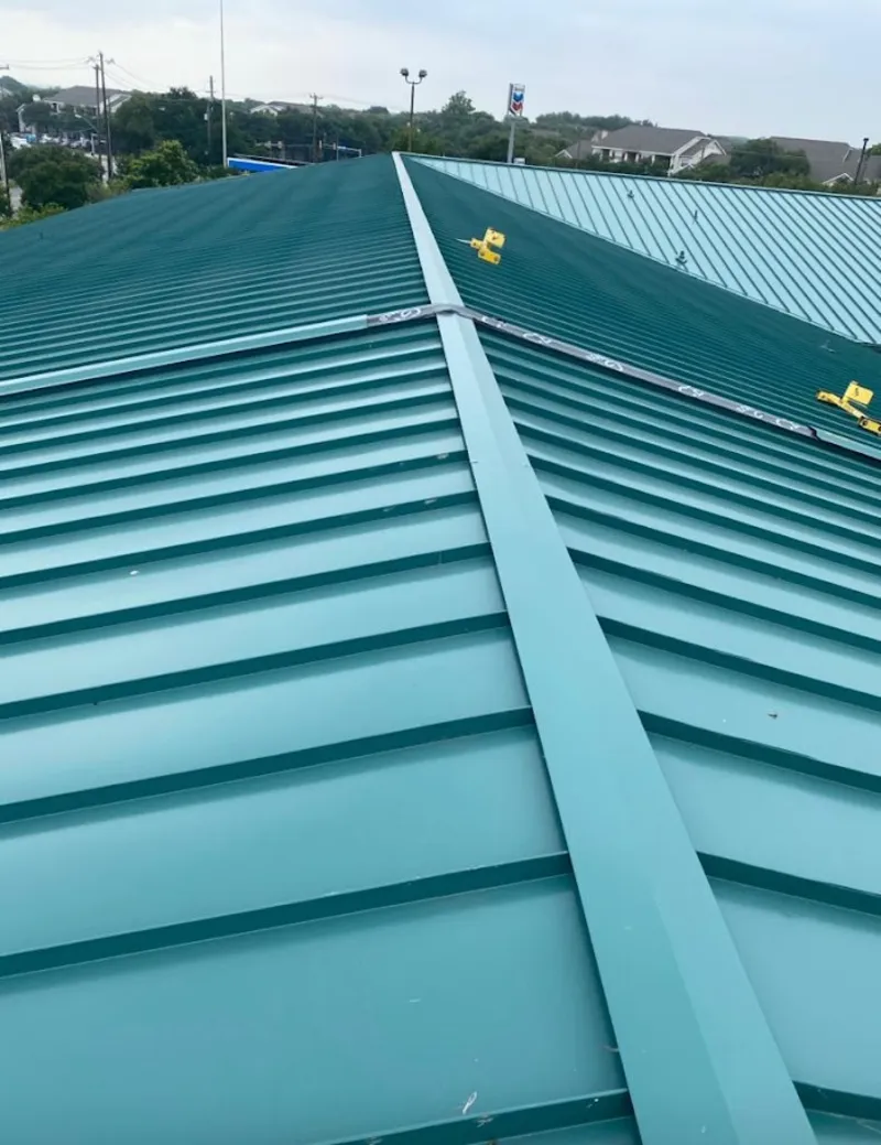 Green commercial metal roof ridge and valley for Metal Roof Repair in Gypsum